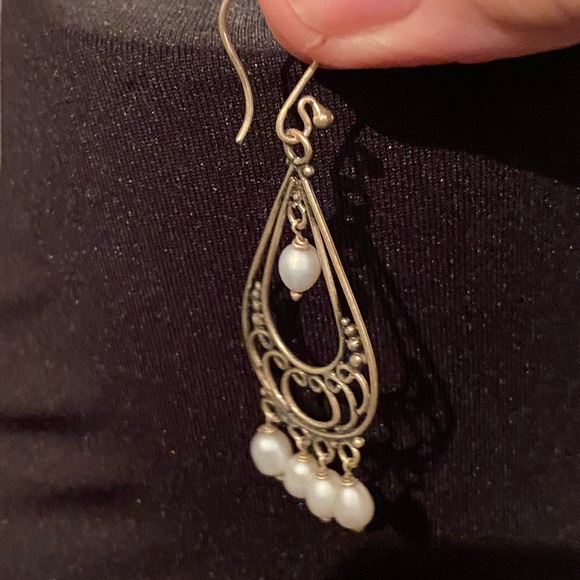 Sterling Silver Fresh Water Pearl Chandelier Earrings - Picture 3 of 7